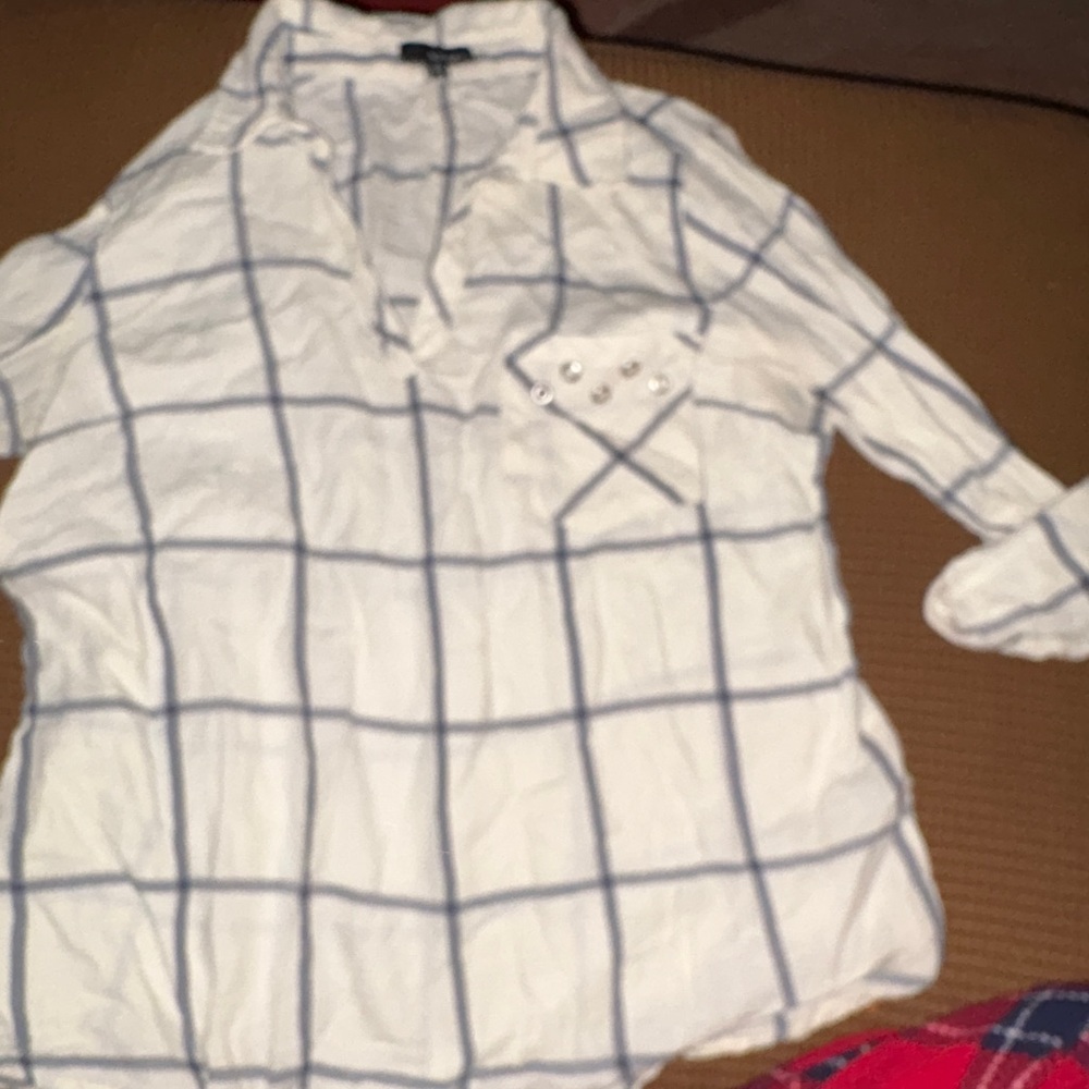 Hailee C White and Blue Plaid Shirt